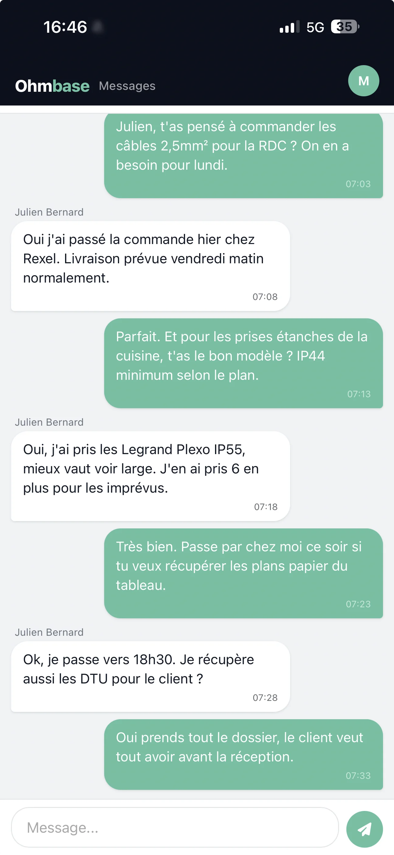 Messagerie d'équipe sur mobile